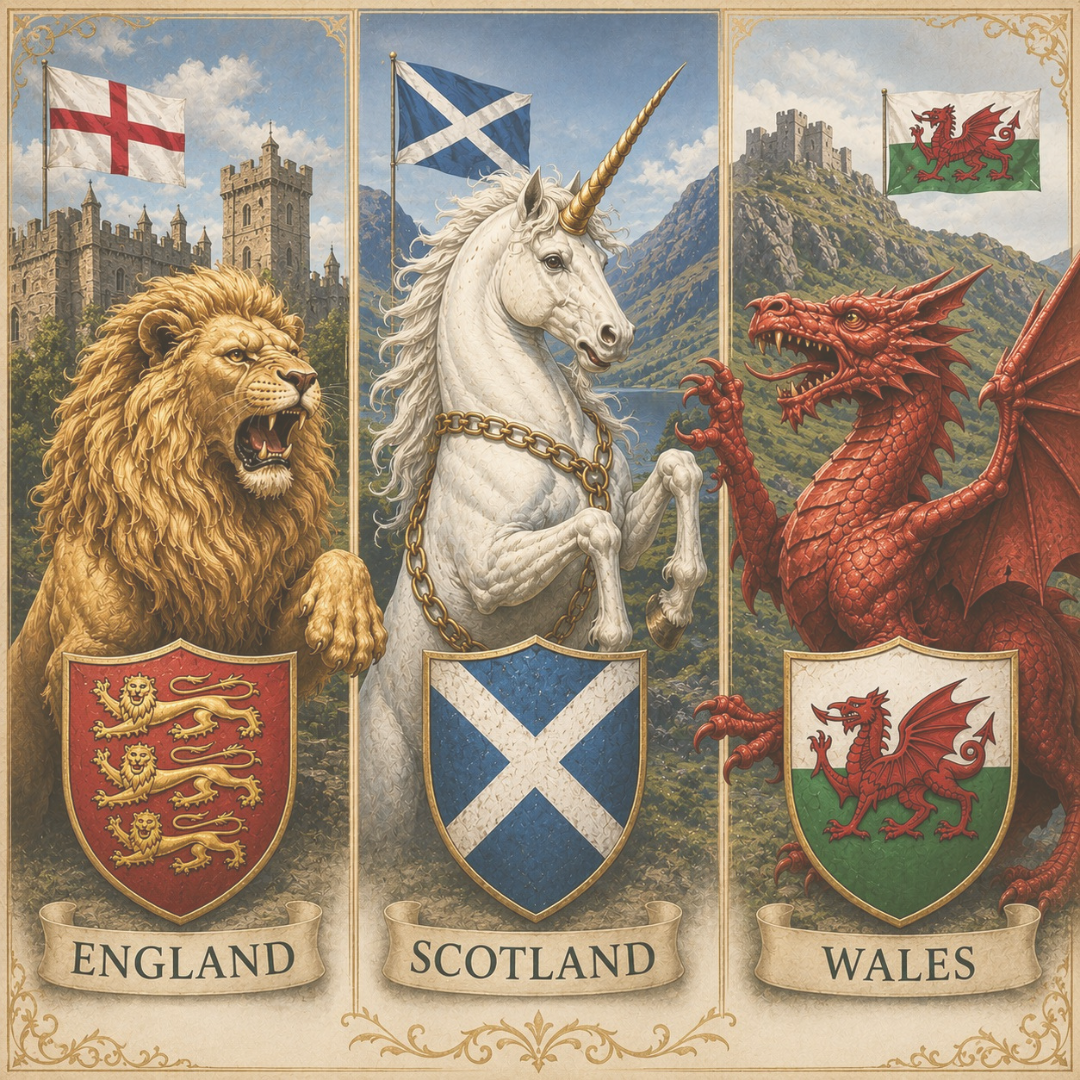 Animal Symbols of Great Britain: Lion, Unicorn, and Dragon
